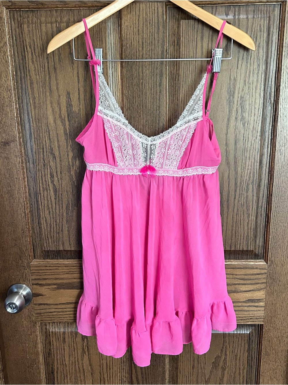 Betsey Johnson Hot Pink Lace-Trim Babydoll Chemise